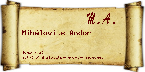 Mihálovits Andor névjegykártya